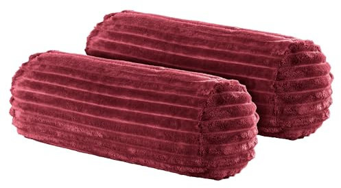 BaSaTex 2er Pack Nackenrolle Kissenbezug 15x40 Cashmere Touch Rip Cord | Nackenrollenhülle Öko-Tex Zertifiziert | 100% Mikrofaser Plüsch | Farbe: Bordeaux