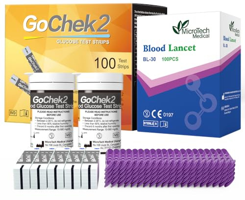 MicroTech Blood Glucose Test Strips & Lancets, 180d Opening Valid, Immune to Blood Oxygen, Only for Gocheck2, 100 Count.