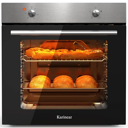 Karinear Einbaubackofen 65L, Backofen einbaugerät 60 x 60 cm mit 4 Programmen, 50-250 °C mit Edelstahlplatte, 2200W, mit Stecker
