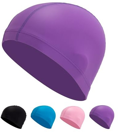 Badekappe Kinder Stoff (4-10 Jahre) – Bequem, Langlebig & Hochelastisch (Hellviolett)