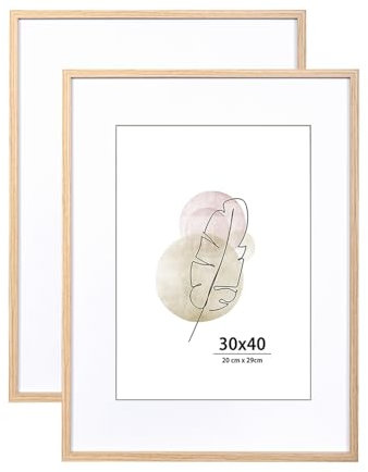 KAIWIN 30x40 Picture Frame Oak Set of 2, Wooden Poster Frame suitable for A4 with mat, 16x12 Picture Frames for Wall Mounting Display for Home, Office,Gallery,Holiday with Photos, Posters, Puzzles