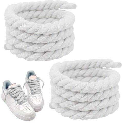 DONOONIS 1 Paires Lacets Corde pour Air Force 1, Gros Lacet Blanc, Big Rope Chunky Laces, Gros Lacet Corde pour Sneakers Basets, Laces avec Coton pour Chaussures de Sport Chaussures (80mm x 150cm)