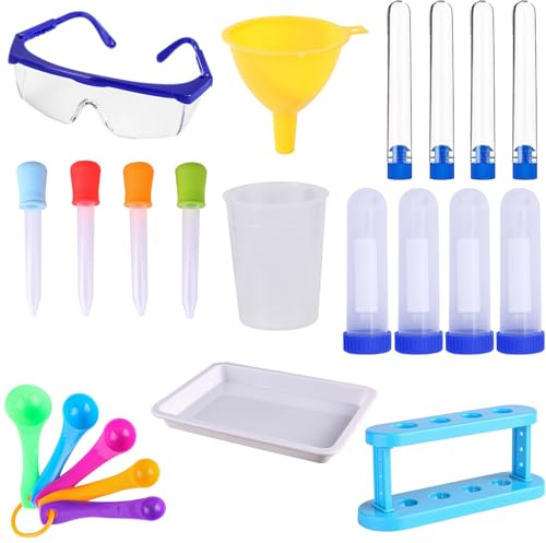 Experiences Scientifiques Enfants,YouXiaor 19PCS Eprouvette Plastique, Pipette Plastique Support de Tube à Essai Dropper Pipette,Science pour Enfants,Set de Chimie