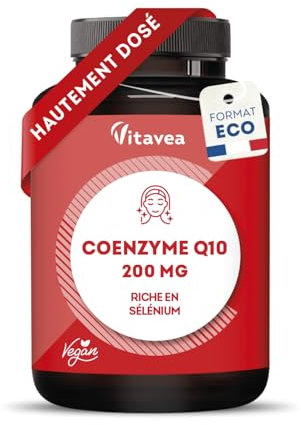 Q10 Kapseln hochdosiert mit 200mg - hochwertiges Coenzym Q10 aus Fermentation - Vegan, Laborgeprüft, ohne unerwünschte Zusätze - 60 Kapseln - Vitavea