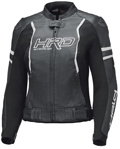 Held Street Rocket 4 Top - Veste de moto sport en cuir pour femme avec protections niveau 2 D3O - Classe AAA CE certifiée CE - Veste en cuir de vachette souple - Air-Vent - Noir et blanc - Taille 38/S