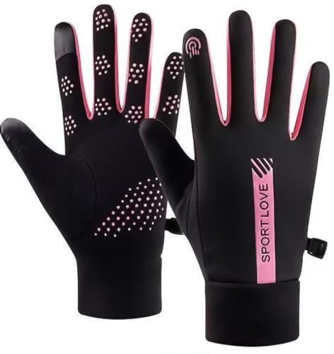 Vwejofff 1 Pair Netball Gloves, Non-Slip Waterproof Sports Gloves Women Rose Red, Touchscreen Non-Slip Warm Winter for Running Cycling Rugby Football