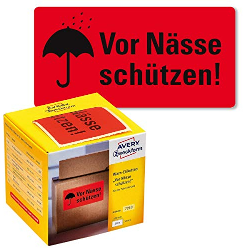 AVERY Zweckform Warnetiketten 7210 Vor Nässe schützen (neon rot, 100 x 50 mm, 200 Etiketten auf Rolle) im Kartonspender