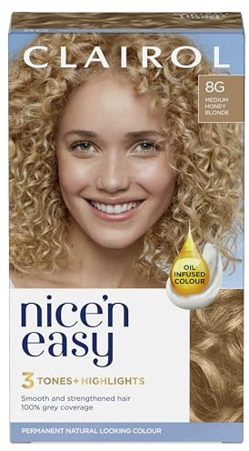 Clairol Nice'n Easy Crème, Natural Looking Oil Infused Permanent Hair Dye, 8G Medium Honey Blonde