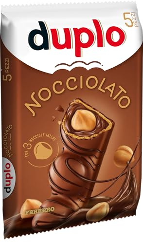 Ferrero Duplo Nocciolato – 5 barras de chocolate con leche, una oblea de oblea rellena de cacao y avellanas enteras, paquete de 130 g