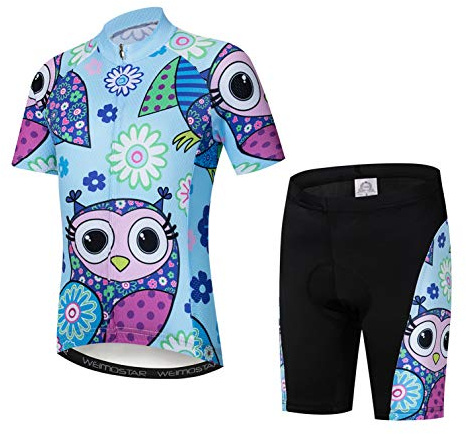 Cycling Jersey Shorts Set Padded Kids Bicycle Top Suit Children Bike MTB Shirt Boy Girl Mountain Road Clothing Short Kit Uniform Riding Tights Blue S