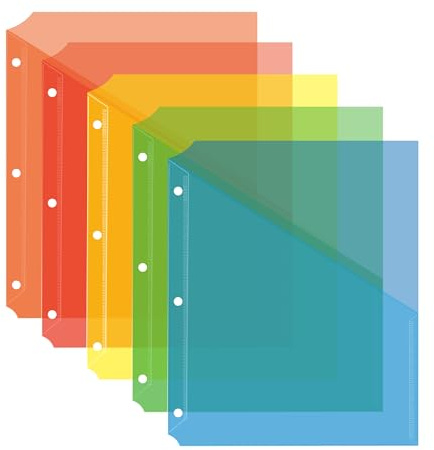 Seashell 25 Pack Poly Translucent Slash File Jacket,3 Hole Punch Binder Organizer Pockets,Letter Size, Assorted Colors,Plastic Binder Pockets Sleeves