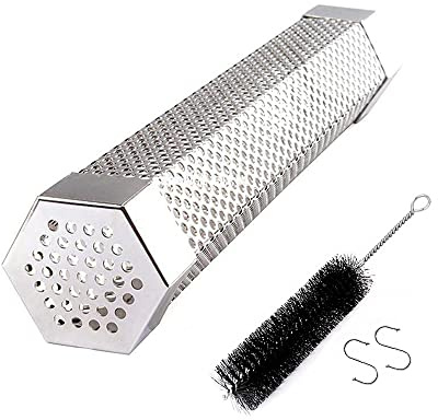 CENPEK BBQ Smoker Tube 12inch Stainless Steel Portable Hexagonal Smoking Tube for Grilling Meat Outdoor BBQ Kitchen Cooking with Cleaning Brush