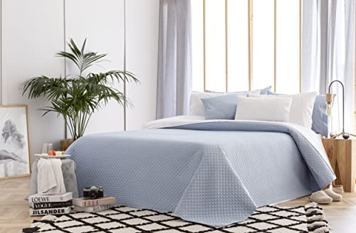 Todocama - Copriletto trapuntato sottile con motivo a rombo, per primavera, estate, autunno e inverno, 100% microfibra extra morbido, Copriletto multiuso, Letto 140/150/160 - 250x260cm, Azzurro