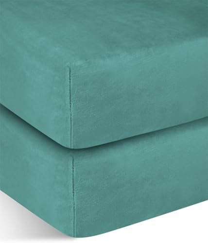 normani 2 weiche Flanell Spannbettlaken mit Cashmere Touch und 35 cm Steghöhe - Bettlaken aus Jersey Fleece - warmes Winter Spannbetttuch Laken Farbe Blau Größe 90-100 cm x 200 cm