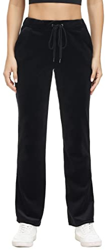 COZZIPLUS Velour Pants for Women, Wide Leg Womens Velvet Sweatpants with Pockets, Womens Buttery Soft Velvet Pant (Black,X-Large)