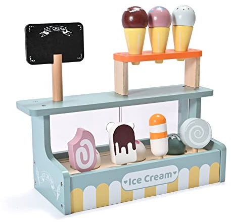 Ice Cream Shop Pretend Play Toy Set, Donmills Wooden Ice Cream Set, Ice Cream Toy Shop for Girls and Boys, Kitchen Playset Role Play Wooden Food Toddler Toys Gift for 3 Year Old Girl Age 3+