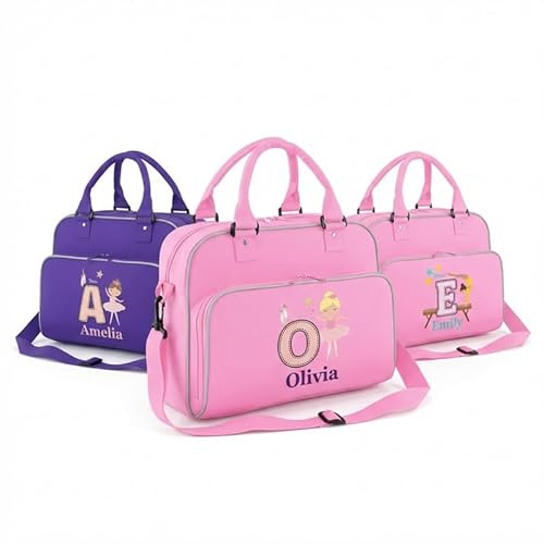 Hoolaroo Personalised Dance Bags for Girls Pink Gymnastics Bag Ballet Bag for Girls Dancing Gift with Name (Baby Pink/Dancer Brown Hair)
