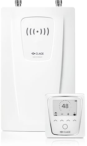 CLAGE CFX-U elektronischer Küchen-Durchlauferhitzer, 11-13,5kW 400V, mit Fernbedienung, komfortable Temperatureinstellung, schlankes Design zur Untertischmontage, VDE-GS geprüft