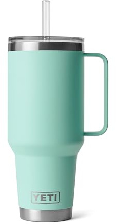 YETI Rambler 42 oz Tumbler with Handle and Straw Lid, Travel Mug Water Tumbler, Vacuum Insulated Cup with Handle, Stainless Steel, Seafoam