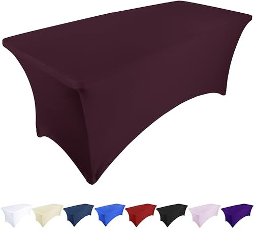 Ocves Stretch Tablecloth 6ft Spandex Table Covers Polyester Fitted Rectangular Stretchable Table Cover Wedding Party Cocktail Bar Craft Exhibitions Washable Burgundy 6ft (1pcs)