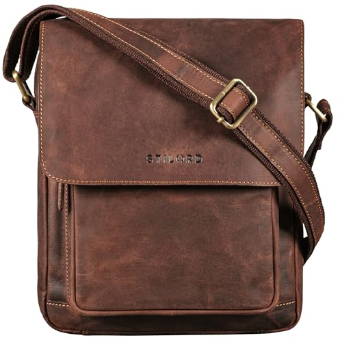 STILORD 'Ragnar' Kleine Umhängetasche Herren Leder Herrenhandtasche zum Umhängen Schultertasche Männer Tablet Tasche Messenger Bag Tasche klein Echtleder, Farbe:veleta - braun