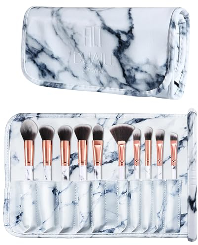 Makeup Brushes DUAIU 10PCS Grey Marble Makeup Brush Set Professional Premium Synthetic Make Up Brushes for Foundation, Powder, Contour, Concealers, Blush (10 Count with Bag)