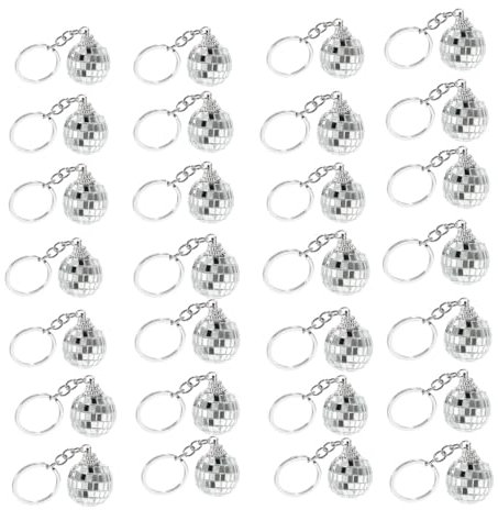 Acrylic 28 portachiavi a sfera da discoteca,3cm/1,18inch Portachiavi a sfera da discoteca,a forma di sfera a specchio(argento) ,portachiavi per feste