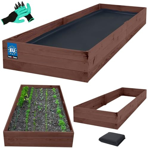 KOTARBAU® Jardinera de madera de 240 x 80 x 27 cm, impregnada, marrón, bancal alto, macetero, jardinera, bancal elevado, para jardín, cría de verduras, caja de verduras + guantes con garras
