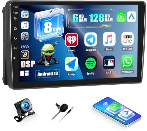 CAMECHO 6+128G 9 8-Núcleo Autorradio para Ford Fiesta Focus Transit Connect Kuga Mondeo con Cámara Trasera, Android 13 Wireless Carplay Android Auto HD Radio con Bluetooth GPS WIFI FM/RDS DSP +Canbus