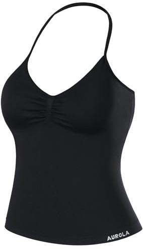 AUROLA Influence Longline Strappy Workout Halter Tops for Women,Removable Cups Padded Bras Impact Gym Yoga Sleeveless Tank Top,Black,S
