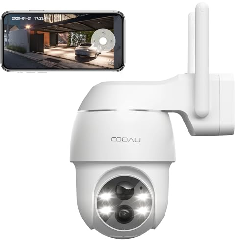 COOAU Telecamera di sorveglianza esterna batteria solare – telecamera di sorveglianza esterna – 2 K PTZ 355°/90° senza fili Wi-Fi telecamera IP Outdoor con sensore di movimento intelligente | visione