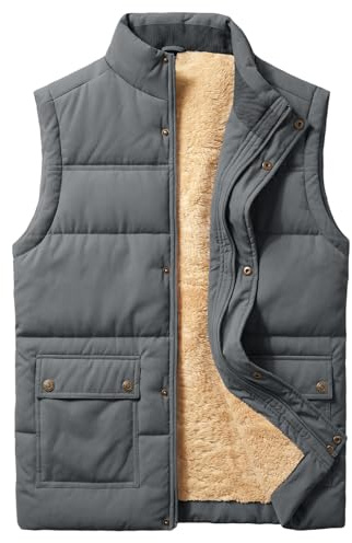 Xnova Men's Gilet Fleece Lined Sleeveless Jacket Outerwear, Winter Windproof Thermal Gilets for Men Outdoor Vest with Multi Pockets (Grey, L)