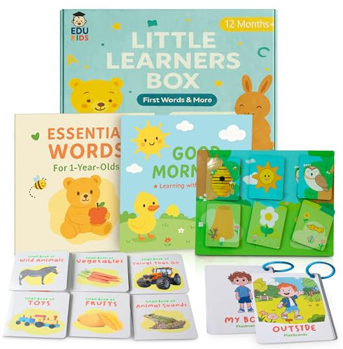 EDUKIDS Little Learners Box – Montessori Learning Toy for Ages 1 2 3 | Board Books, Flashcards & Activity Board | Early Language & First Words Gift for Babies & Toddlers