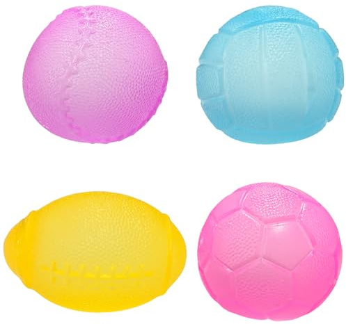 Malt Sugar Sports Ball 4-Pack - Football Volleyball Baseball Rugby Fidget & Sensory Toys for Autism, Crystal Slow-Rise Stress Relief Squishy Gift Set (STYLE1)