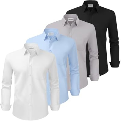Liloak 4 Pack Mens Dress Shirts Classic Men's Long Sleeve Button Down Shirt Business Wedding Formal Shirt White