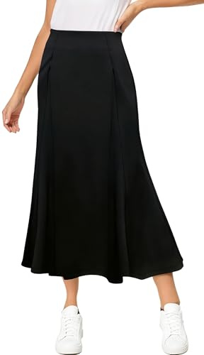 SEAUR Falda larga para mujer, elástica, suave, de verano, elegante, casual, acampanada, cintura elástica, básica, lisa, tallas S-L
