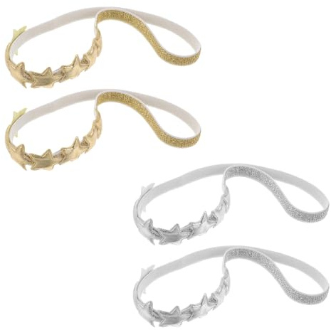 MOBUTOFU Cerchietti Bambina 4 Pezzi Cinque Punte con Stella, Fascia Elastica Antiscivolo per Uso Quotidiano e Gioco