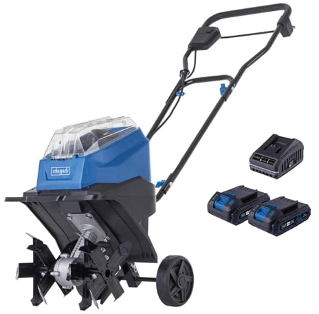 Scheppach Motobineuse sans Fil BC-MT300-X - Largeur de Travail de 30 cm | Profondeur de travail : 20 cm - Vitesse de rotation : 140 min-1 - Série IXES 20 V - Avec batterie 2 x 2 Ah et chargeur