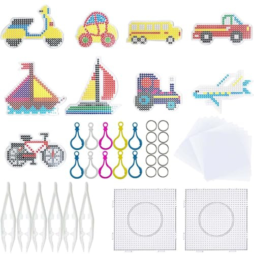 Allazone Perline a Fusione 5mm 37 Pz Trasporto Auto Perline da Stirare con Pinzette Bianche, Carta da Stiro per Portachiav, Perline da Stirare Pegboard per Il Tempo Libero Creativo