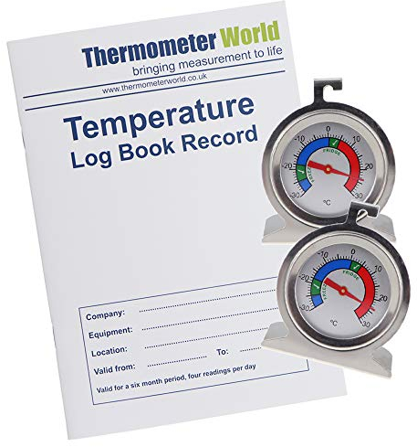 Registro della temperatura con 2 termometri in acciaio inox per frigorifero con zone di conservazione sicure consigliate per alimenti refrigerati