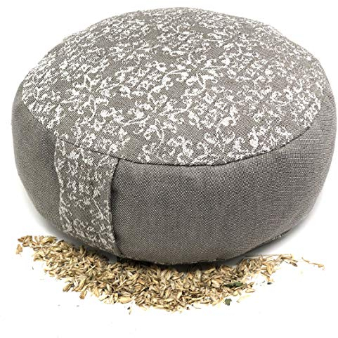 Gaidra Cuscino da Meditazione con pula di Farro Bio, Tessuto Lino e Cotone con Fantasia Ornamentale, 12 x 30 cm