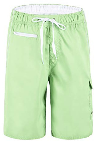 unitop Men's Swim Trunks Assorted Quick Dry Water Sports Surfing Shorts Light Green&White 36