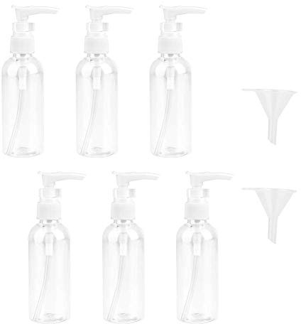 JOYISEN 6PCS Travel Bottles 100ML Plastic Travel Pump Bottle Dispenser for Toiletries Small Empty Pump Bottles with 2 Small Funnels