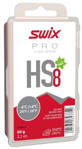 Swix HS08-6 - HIGH Speed Wax - HS8 RED - 25 to 39 Degrees Fahrenheit - 60g Bar - Fluoro Free - Ski or Snowboard - FIS Approved, red-Pink