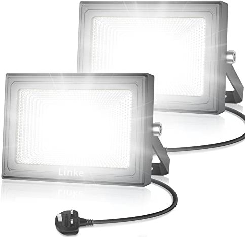 Linke LED Floodlights 60W with Plug, 5200LM Super Bright Work Light, IP66 Waterproof 6500K Daylight White Flood Light Mains Powered for Outdoor Garden, Porch, Courtyard, Garage & Warehouse, 2 Pack