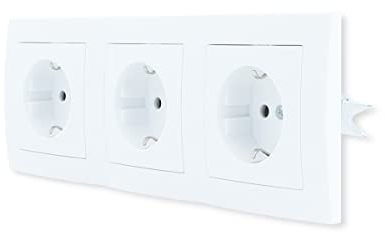 LINA Lichtschalter Steckdosen mit Rahmen Komplettset Unterputzdose UP Schuko Wandschalter Wechselschalter (LINA 3-Fach Steckdose weiß mit Rahmen H1-C51GM-3Fach)