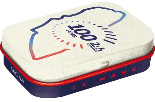 Nostalgic-Art Retro Pillendose, 4 x 6 x 1,6 cm, 24h Le Mans – Circuit 100 Ans – Geschenk-Idee für Motor-Fans, mit Pfefferminz-Dragees, Vintage Design
