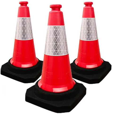 Berry Lot de 3 cônes de signalisation 50 cm | Cône de sécurité haute visibilité avec base noire | Cône de route portable en polyéthylène de 50 cm pour la sécurité de rue, d'allée et de stationnement |