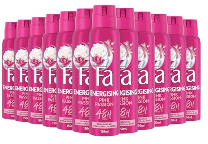 Fa Deodorantspray rosa passion (12 x 150 ml), deodorant med den söta doften av rosa ros, deodorant utan aluminium för upp till 48 h deodorantskydd, lämnar inga deodorantrester på kläderna