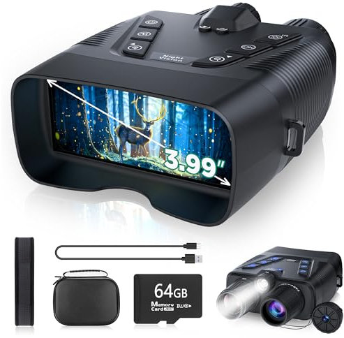Nattvisionsglasögon, 58 MP fullfärg 4K nattvisionskikare med 10 000 mAh uppladdningsbart batteri, 64 GB kort, 4 tums skärm och 1968 fot visningsområde för camping jakt och säkerhet